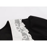 Summer Women Casual Swing A Line Cotton Dress Lace Peter Pan Collar Short Sleeve Pinup 50s 60s Vintage Rockabilly