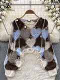 Fashion Casual Loose Blouse Women O Neck Hook Flower Hollow Long Sleeved Tassel Design Autumn Streetwear Knitting