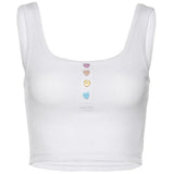 2024 Summer Solid Color Ribs Sling Vest Women Wear Tide Ins Street Short Color Button Repair