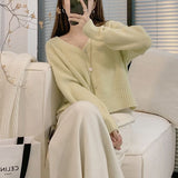New Soft Breeze Loose Simple College Sweater Short Style Solid Color Soft Waxy V-Neck Knitted Cardigan