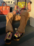 Print Retro Low Waist Baggy Cargo Denim Pants Vintage Pockets Punk Grunge Clothes Fashion Streetwear Loose