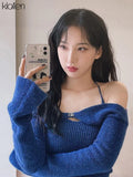 Fashion Elegant Women T-Shirts Solid Knit Slim Stretch Halter Flare Sleeve Two Piece Top Female Streetwear Sweet