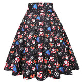 73-78 Winter Christmas Halloween Party Long Skirt A-Line Retro Vintage Gothic Floral Printed Big Swing Rockabilly