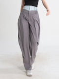 Zingj New Contrast Color Jeans Splicing Casual Pants Half Loose Waist Loose Pleated Show Thin Plaid Harun