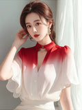 Year's Popular Unique Beautiful Gradient Shirt Female Light Familiar French Small Short-Sleeved Fairy Air Fluttering Snowfleet Blouse