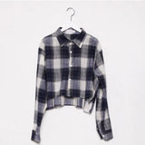 Buffalo Plaid Shirt Women Crop Top Long Sleeve Blouse Button Up Shirt Fall Tops Korean Fashion