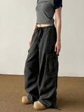 Zingj Multi-Pocket Washed Loose Cargo Pants Men And Women Popular Street Do Old Drawstring With Wide Leg