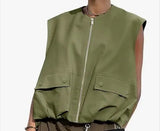 2024 Fall Season New Women's Street Fashion Pleated Hem Cotton Vest W063 2771-Outfit