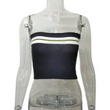 Summer New Ins Sexy Knitted Blouse Female Hit-Colored Stripe Bra Hot Girl Tight Outside