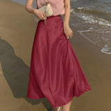 2022 Summer Women Satin Skirt Elegant Lady Vintage Silk High Waist Midi