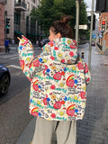 Winter Fashion New Graffiti Down Hooded Padded Loose Coat Winter Ladies Winter Jacket Women Winter Coat for Women