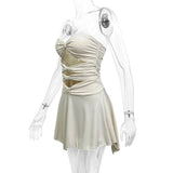 Cream Sleeveless Hollow Out Mini Dress-Outfit