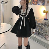 Dress Women Long Sleeve Chic Sailor Collar College Girls Clothes Lace-up Design Cute Leisure Female Vestidos Party