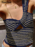 Stripe Knitted Top Tank Y2k Hollow Out Fashion 2022 Summer One Shoulder Sleeveless Sexy Women Crop Tops Casual
