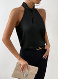 Women's Clothing 2025 Summer New Color Clove Hanging Neck Sleeveless Vest Ribbon Simulation Silk