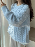 Crew Neck Cable Knit Pullover Sweater- Outfit