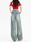 Zingj Ripped Jeans Women 2024 Summer Thin, High Waist, Slim, Straight, Wide Leg