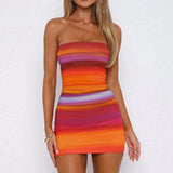 Zingj Women's Wear 2024 Summer Rainbow Print Sexy, Pleated