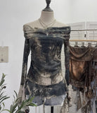 Real Shot Shoulder Strap Tie Dyed Net Shawl Shirt T-Shirt T-Shirt T-Shirt Design Folded Long-Sleeved T-Shirt