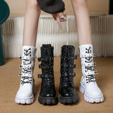 Autumn And Winter New Punk Tie Thick Bottom Mid-Sleest Boots Women Large Size Knight Boots