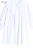 Spring New Women One Piece Dress Female Lantern Sleeve Peter Pan Collar Vintage Sweet Elegant High Waist A-line Mini