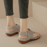 Zingj Sandals Summer New Thick Slope Heel Sandals Clasp Leisure Sequins Retro Large-Size