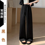 Acetate-Sense Trousers Women's Summer Thin Ice Silk Broad Leg Trousers Small High-Waisted Loose-Rhealing Casual