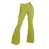 Popcorn Cloth Two Piece Set Women Sexy Cross Halter Backless Vest Crop Top Slim High Waist Flare Pants Fashion
