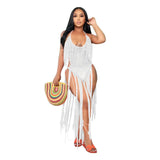 Zingj New Women's Long Tassel Hollow Knit One-Piece