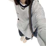 Heavy Striped Letter Embroidered Edstle Men And Women Loose Striped Round Collar Design