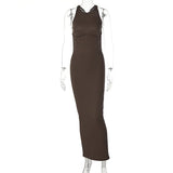 2022 Women Solid O-neck Backless Bodycon Long Dress Streetwear Sexy Ladies Summer Sleeveless Party Night Club