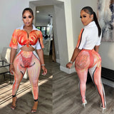 Printed Women 2 Piece Set Short Sleeve Lapel Sweatshirts Cycling Shorts Matching Set 2022 Summer Fitness Workout