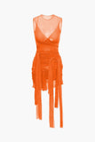 sheer mesh mini dress with bow
