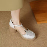 Thick Heel Sandals Women's 2025 New Summer Soft Skin Roman Thick Platform Mary Jane Shoes Hollow High Heels