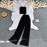 Zingj Suspenders Strapless Short Top High Waist Drop Feeling Wide Leg Pants Two-Piece