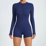 Zingj Open Zip Long Sleeve Jumpsuit Tight Sports Conjoined Yoga Suit Detachable Chest Mat Fitness Jumpsuit-Outfit
