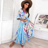 Gorgeous Printing Dress Plus SizeWomen Casual Elastic Waist Long Party Dress 2022 Summer Loose Slit Beach Dress