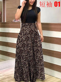 Summer New Summer Bohemia Flower Print O Neck Short Sleeve Women's Maxi Dress Fashion Patchwork Ladies Long Dress