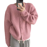 Zingj Wind Korea Is Loose Sweater Coat 2024 Autumn Winter New Style Temperament Pure Color Stripe Adds Thick Knitting Cardigan Female-Outfit