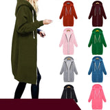 2020 Autumn Winter Long Sleeve Women's Hooded Zipper Cardigan Sweater Casual Straight Solid Pocket Ladies Long