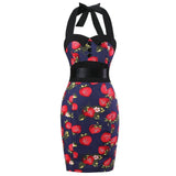 Print Sexy Halter Sheath Dress Polka Dot Vintage Women Summer Backless 50s Pin Up Rockabilly Slim Pencil Bodycon