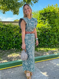 Printed Flying Sleeve Midi Dress For Women Vintage Single Breasted O Neck Slim Dresses 2024 New Summer Lady Holiday