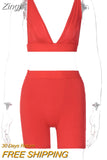 2023 Sleeveless V-Neck Sexy Crop Tank Top Biker Shorts 2 Piece Set Summer Autumn Women Fashion Streetwear