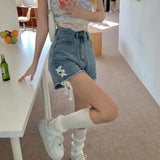 Shorts Denim Trousers Loose Hole Design Bandage Vintage High Waist All-match Streetwear Students Korean Stylish Chic