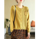 Zingj 2024 New Retro Literary Knit Cardigan Women's Round Collar Long Sleeve Coat Fashion Casual Outside Jacket-Outfit