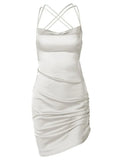 Satin Cross Back Mini Dress- Outfit
