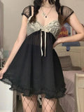 Fairy Y2K Patchwork Mesh Mini Dress-Outfit