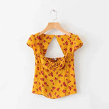 Sweetheart Tie Neck Top With Hollow Out Back In Yellow Floral