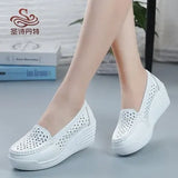 New Women's Genuine Leather Sneakers Platform Shoes Wedges White Lady Casual Shoes Swing mother Shoes Size