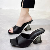 Zingj High Heel Slippers Female Summer Square Head Solid Color A Word Wear Fashion Versatile Ladies Large Size